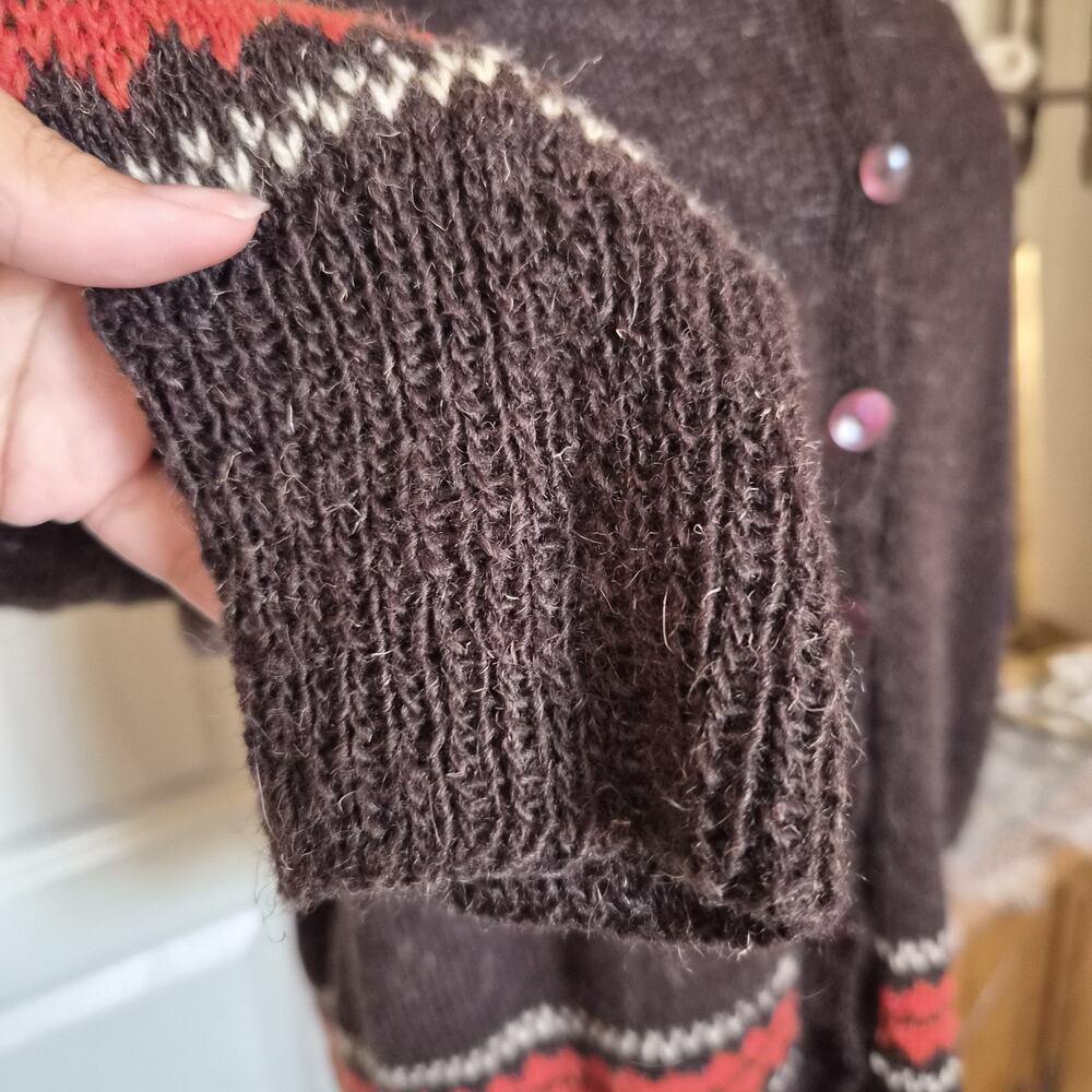 Hand Knit Wool Nordic Fair Isle Style Cardigan - Picture 6 of 8